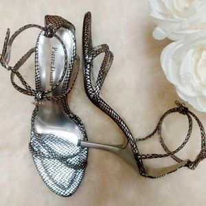 PIERRE DUMAS metallic stiletto ankle strap sandal